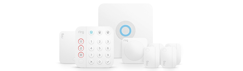 Ring family shot with Keypad, sensors and security kit